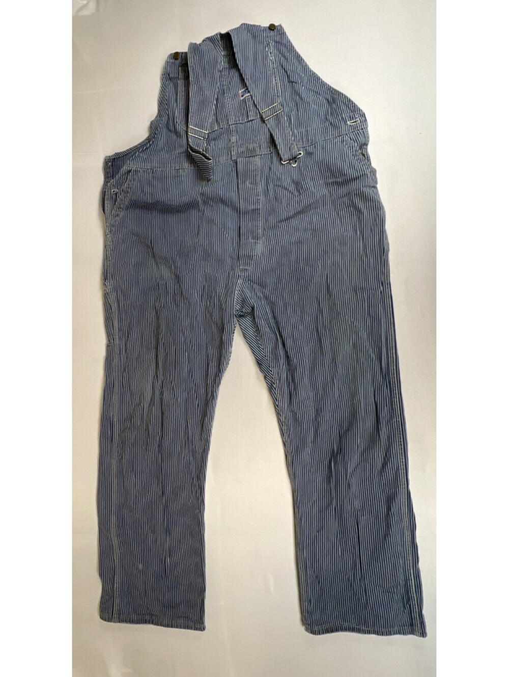 Vintage US Men 50x30 Hickory Stripe Denim Overalls Made in USA Workwear